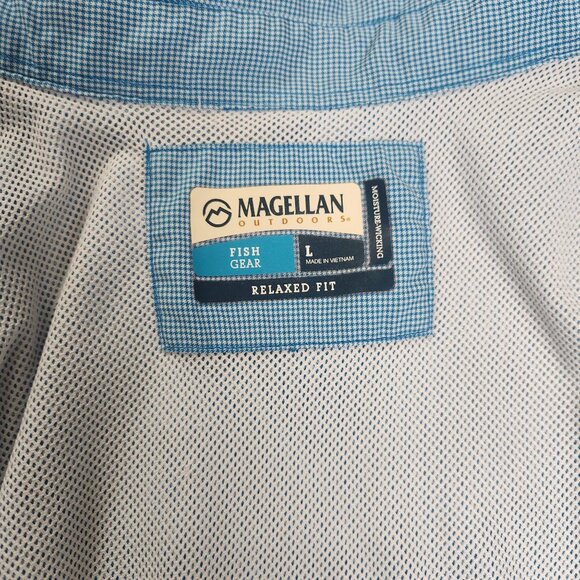 Magellan Outdoors Men's Size Large Turquoise Blue Plaid Relaxed Fishing Shirt - Picture 2 of 11